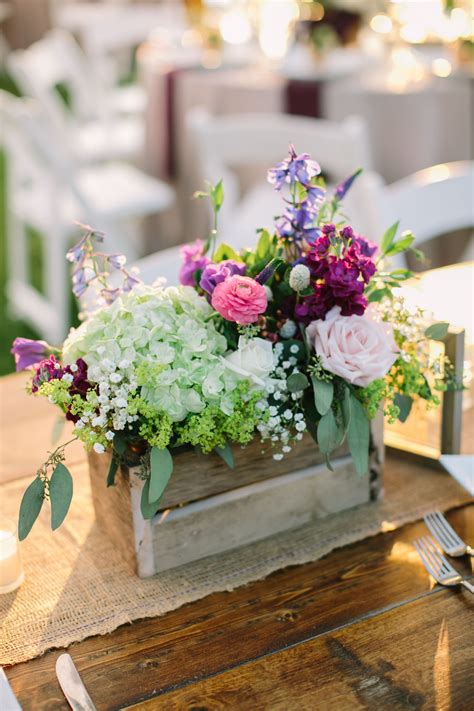 Rustic Hydrangeas And Purple Wildflower Centerpieces Wildflower