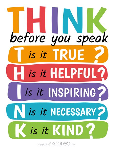 think before you speak free classroom poster skoolgo