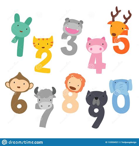 Arabic Numerals And Head Animals Vector Design Stock
