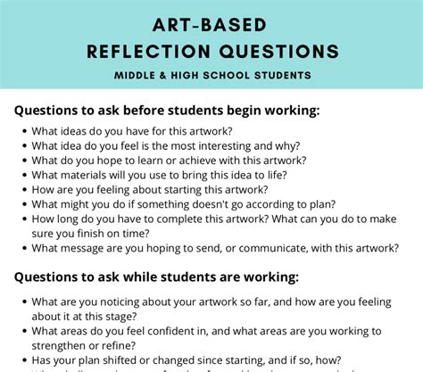 Free Art Based Reflection Questions Middle And High School Students
