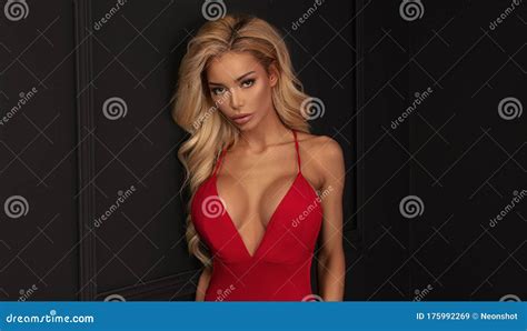 Sensual Woman In Red Dress Stock Image Image Of Blond 175992269