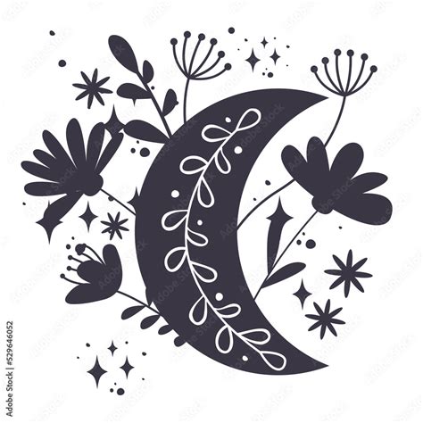 Floral Moon Svg Cut File Crescent Moon With Wildflowers And Leaves