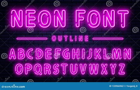 Neon Alphabet With Numbers Purple Neon Font Fluorescent Lamps On