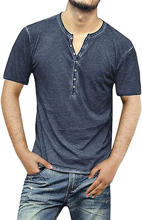 Men Casual Vintage Long Sleeve Button Up V Neck T Shirt Henley Tops At
