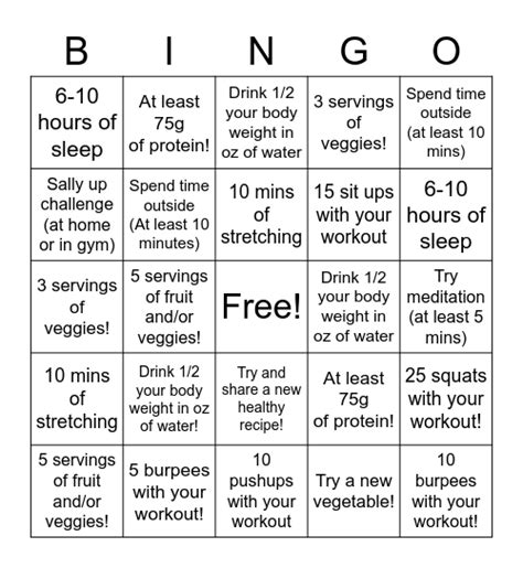Valentines Day ‘love Your Body Bingo Card