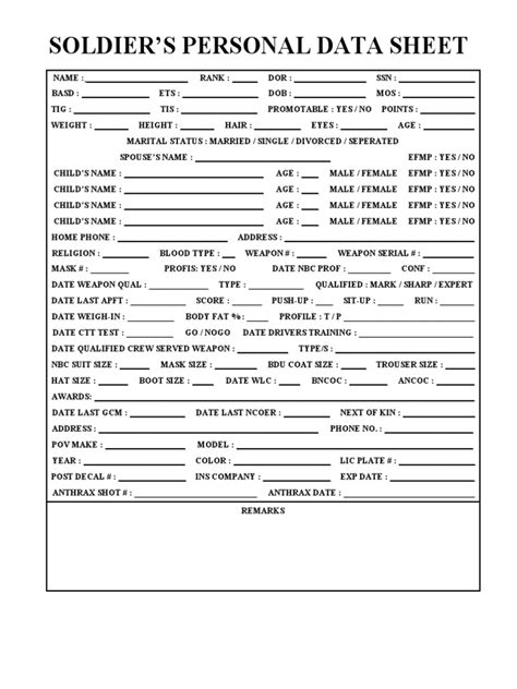 Fill Free Fillable Soldier S Personal Data Sheet Pdf Form