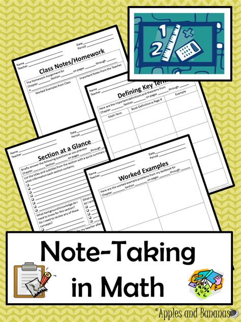 Math Note Taking Templates Before And During Class Math Notes Math