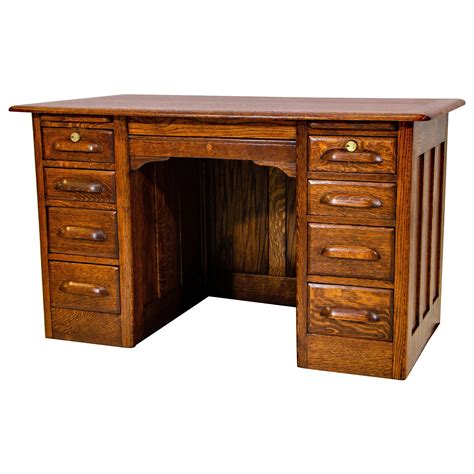 Vintage Oak Flat Top Pedestal Desk At 1stDibs Vintage Oak Desk