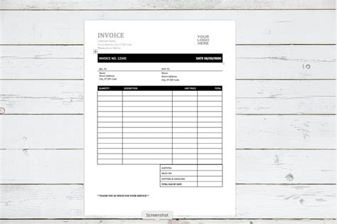 Invoice Template Instant Digital Download Invoice Editable Small Business Invoice Printable