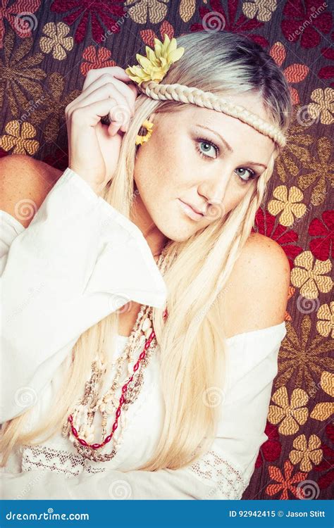 Blonde Hippie Woman Stock Image Image Of Floral Hair