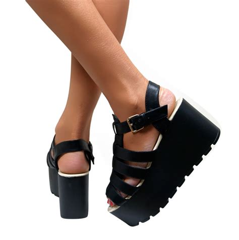 Womens Cleated Chunky Sole Strappy Platform Sandals Wedges Flatform Shoes Size Ebay