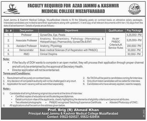 MBBS Doctors Jobs In Pakistan In Azad Jammu Kashmir Medical College Jobs United Kashmir