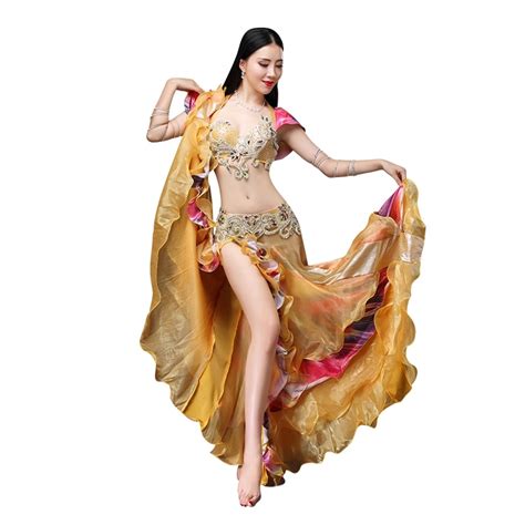 Women Luxury Belly Dancing Costume 3 Piecesuit Bra Belt Skirt 2018 New