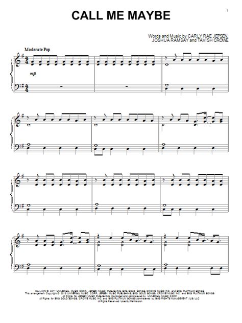 Call Me Maybe Sheet Music By Carly Rae Jepsen Piano 150853