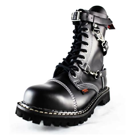angry itch 10 hole boots 3 straps black leather 179 95