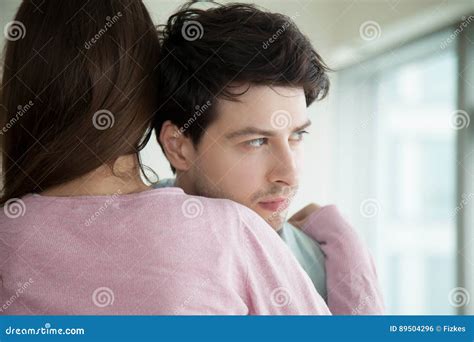 Young Couple Hugging Woman Embracing Comforting Man Wife Conso Stock