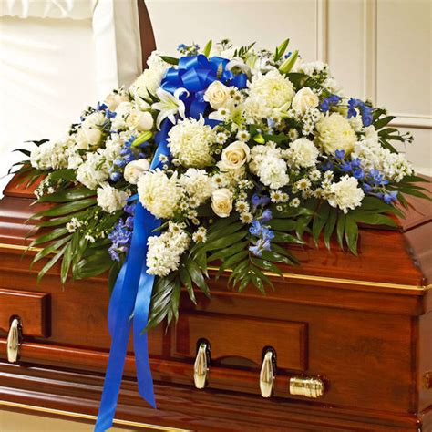 Blue And White Mixed Half Casket Cover Casket Flowers