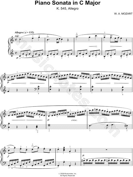 Piano Sonata No16 In C Major K 545 By Wolfgang Amadeus Mozart Sheet