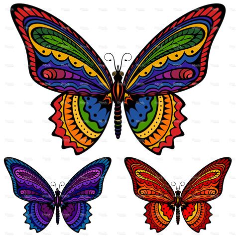 Vector Illustration Of A Butterfly In Three Different Color Schemes