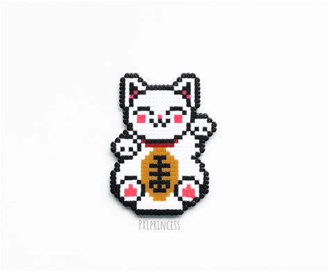Maneki Neko Pixel Art Chat Neko Kawaii Nerd Decor Pixel Art Pattern
