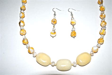 Yellow Jade and yellow Shells.Short Yellow Necklace Set. Beaded Yellow Necklace Set.Olga's ...