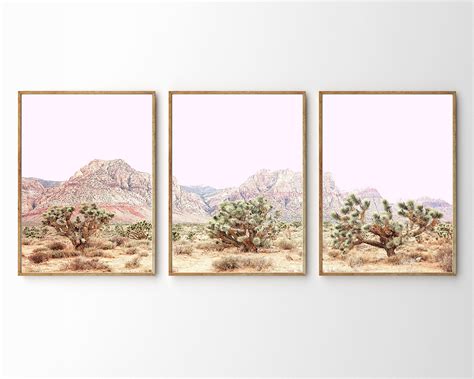 Three Framed Photographs Of Desert Landscape With Mountains In The
