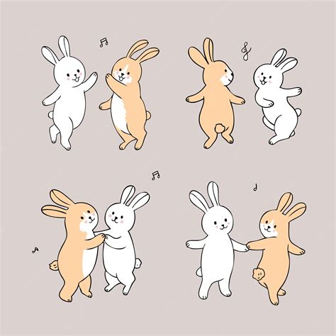 Premium Vector Cartoon Cute Rabbits Dancing Vector