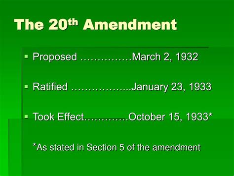 Ppt The 20 Th Amendment The Lame Duck Amendment Powerpoint