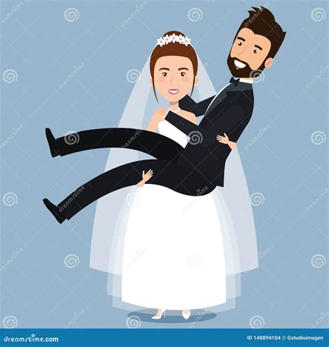 Just Married Couple Bride Carries Groom In The Arms Wedding Stock Illustration Illustration Of