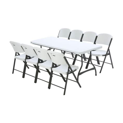 Lifetime 6 Ft White Granite Stacking Table And Chair Combo 8 Pack
