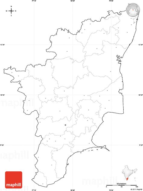 Tamil nadu is one of the 28 states of india. Blank Simple Map of Tamil Nadu, cropped outside, no labels