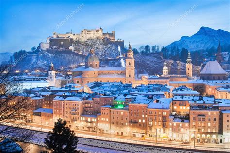Historic City Of Salzburg With Festung Hohensalzburg In Winter