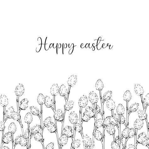 Happy Easter Greeting Card Blooming Branches Willows Hand Drawn