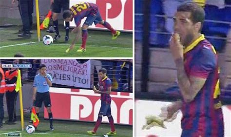 Watch Dani Alves Eats Banana Thrown By Racist During Barcelona Villarreal Football Match