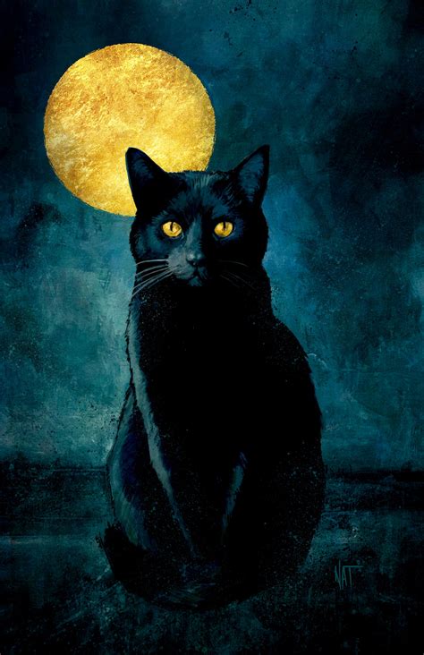 Black Cat Art Print Nat Jones 6 By 9 Inch Moon Cat Cat Etsy