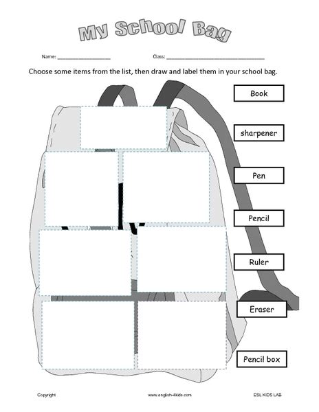 Esl My School Bag Worksheet For 1st 3rd Grade Lesson Planet