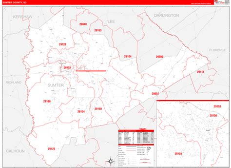 Sumter Sc Metro Area Zip Code Wall Map Red Line Style By Marketmaps