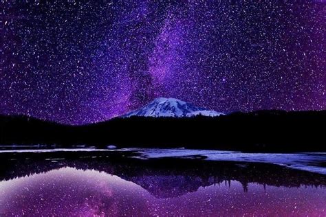 The Milky Way Rising Over Mt Rainier Starry Starry Night