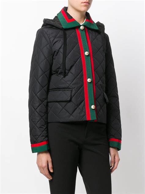 Gucci Cotton Web Trim Quilted Jacket In Black Lyst