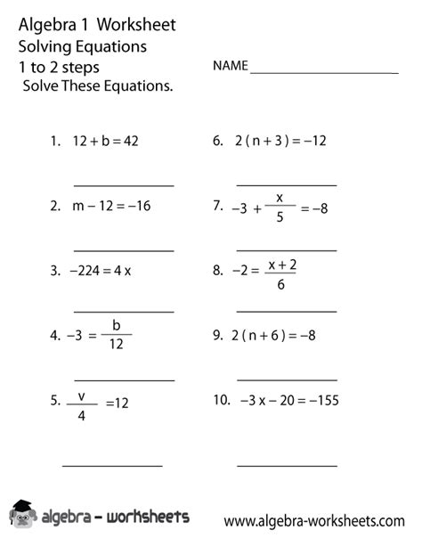 Solving Equations Algebra 1 Worksheet Printable