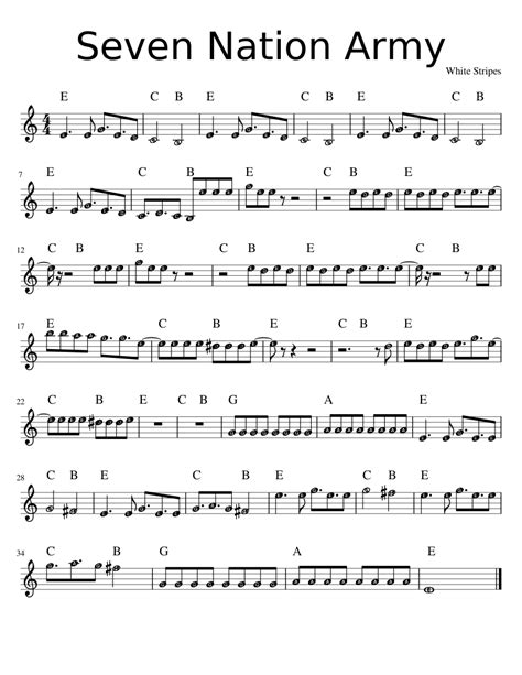Seven Nation Army Sheet Music For Piano Download Free In Pdf Or Midi