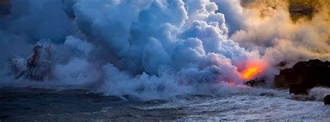 Wallpaper Sea Water Shore Sky Smoke Blue Lava Hawaii Cloud