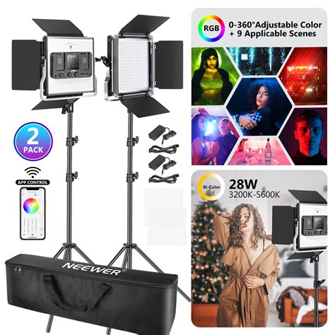 Neewer 2 Packs 480 Rgb Led Light With App Control Photography Video