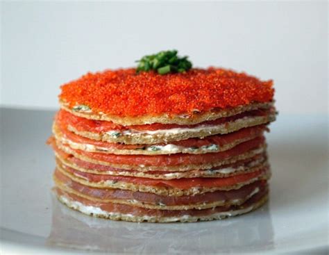Just salmon, eggs, onion and black pepper. This Caviar Crêpe Cake Is Luxury On A Plate | Recipe ...