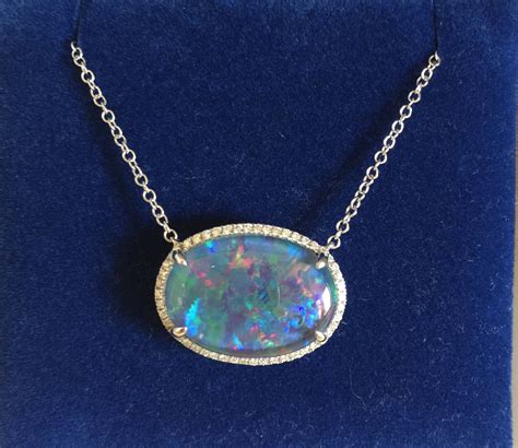 Natural Opal Necklace 18ct Genuine Diamond Halo Pendant 18in Chain