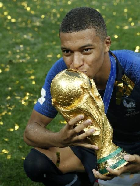 Kylian Mbappe Of France Kisses The World Cup Trophy Fifa World Cup