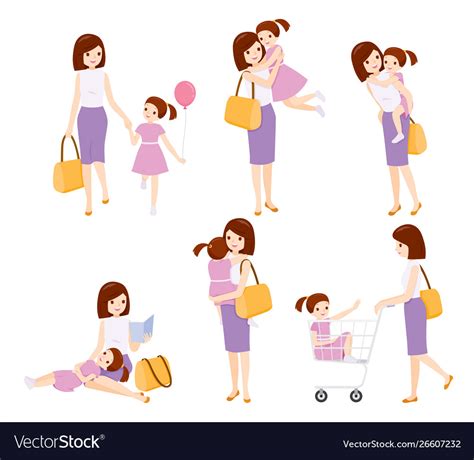 Set Mother And Daughter With Activities Royalty Free Vector