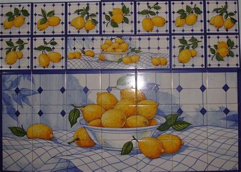 Hand Painted Kitchen Tiles Lemons Ref Pt2086 Etsy Tile Murals