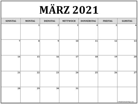 Drucken sie kostenlose vorlagen des kalender zum drucken märz april 2021 hier aus. März 2021 kalender auf Deutsch | kalender 2021