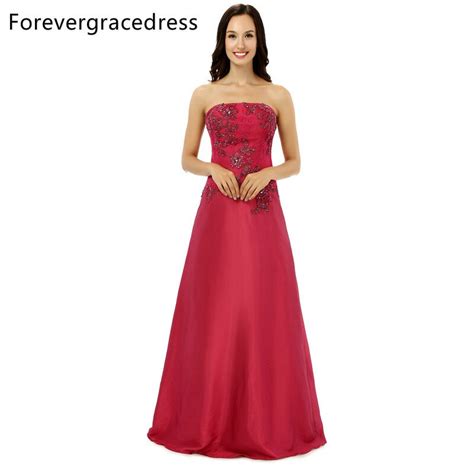 Forevergracedress Real Sample Modest Evening Dress A Line Strapless Applique Backless Long
